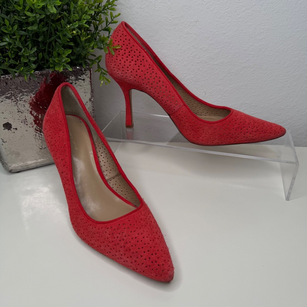 Ann Taylor Pumps Womens Red Suede Perforated Pointed Toe Stiletto Office 9.5M